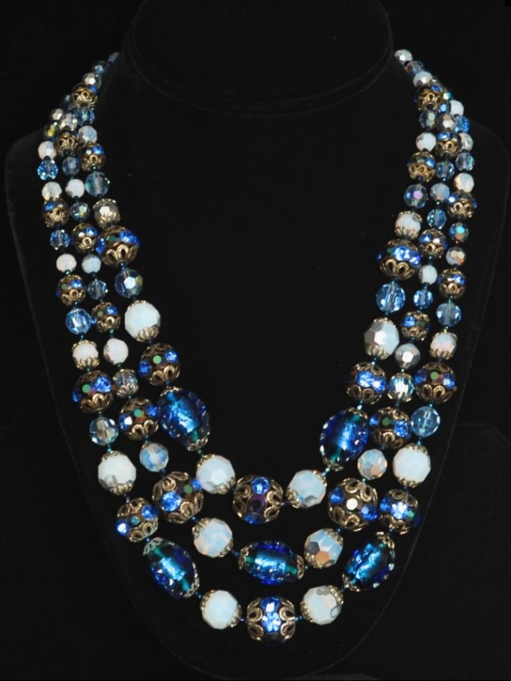 Gorgeous Vintage Czech Glass Three Strand Necklace